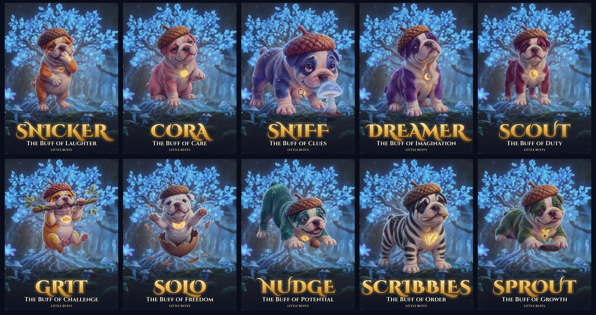 Meet the Buffs, the first branch of the Great Talent Tree: Snicker, Cora, Sniff, Dreamer, Scout, Grit, Solo, Nudge, Scribbles and Sprout